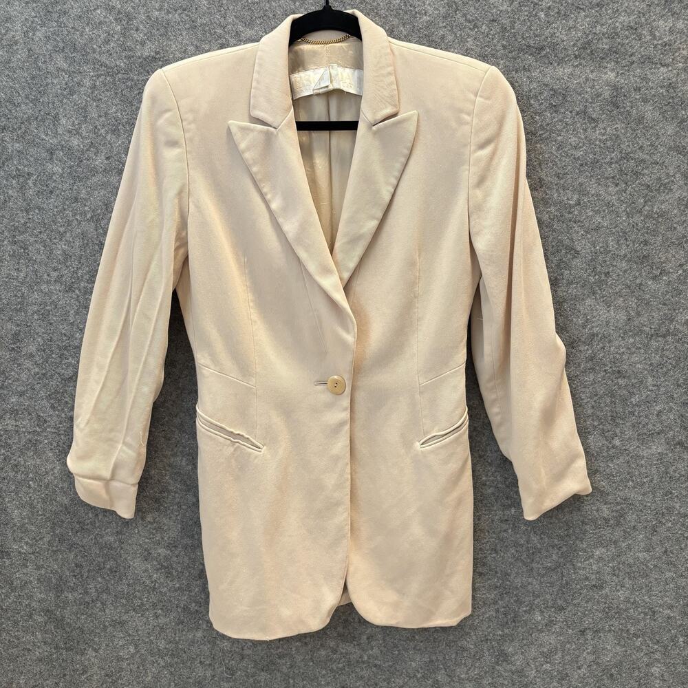 Escada Blazer Women 34 US 2 Beige Single Button Suit Wool Germany 90s VTG
